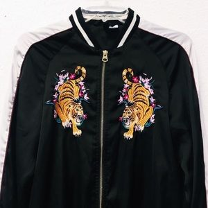 Silk Tiger Embroidered Bomber Jacket